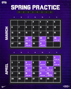 TCU Horned Frogs 2022 Spring Practice Schedule